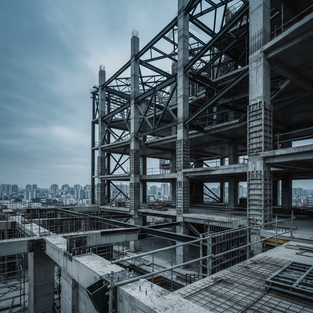 Estructura de concreto y acero en obra suministrada por OTRESKA